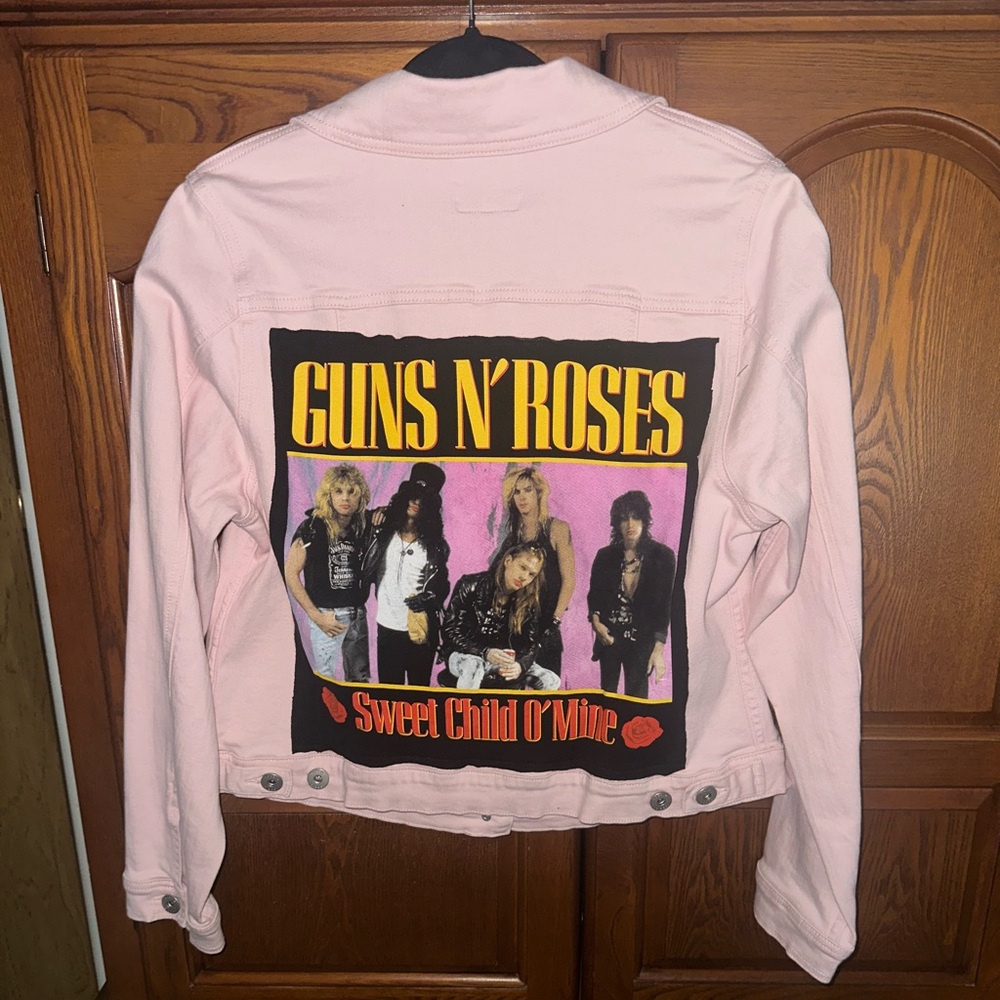 Guns N' Roses Pink upcycled Pink Denim Jacket tee One of a Kind